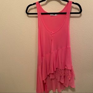 Boutique Pink Mixed Media Ruffle Tunic Tank S/M